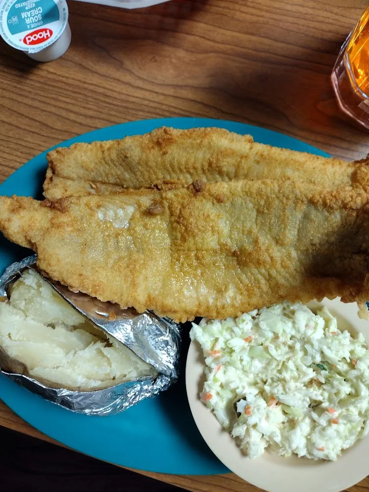 Large Catfish Dinner with Baked Potato and Coleslaw